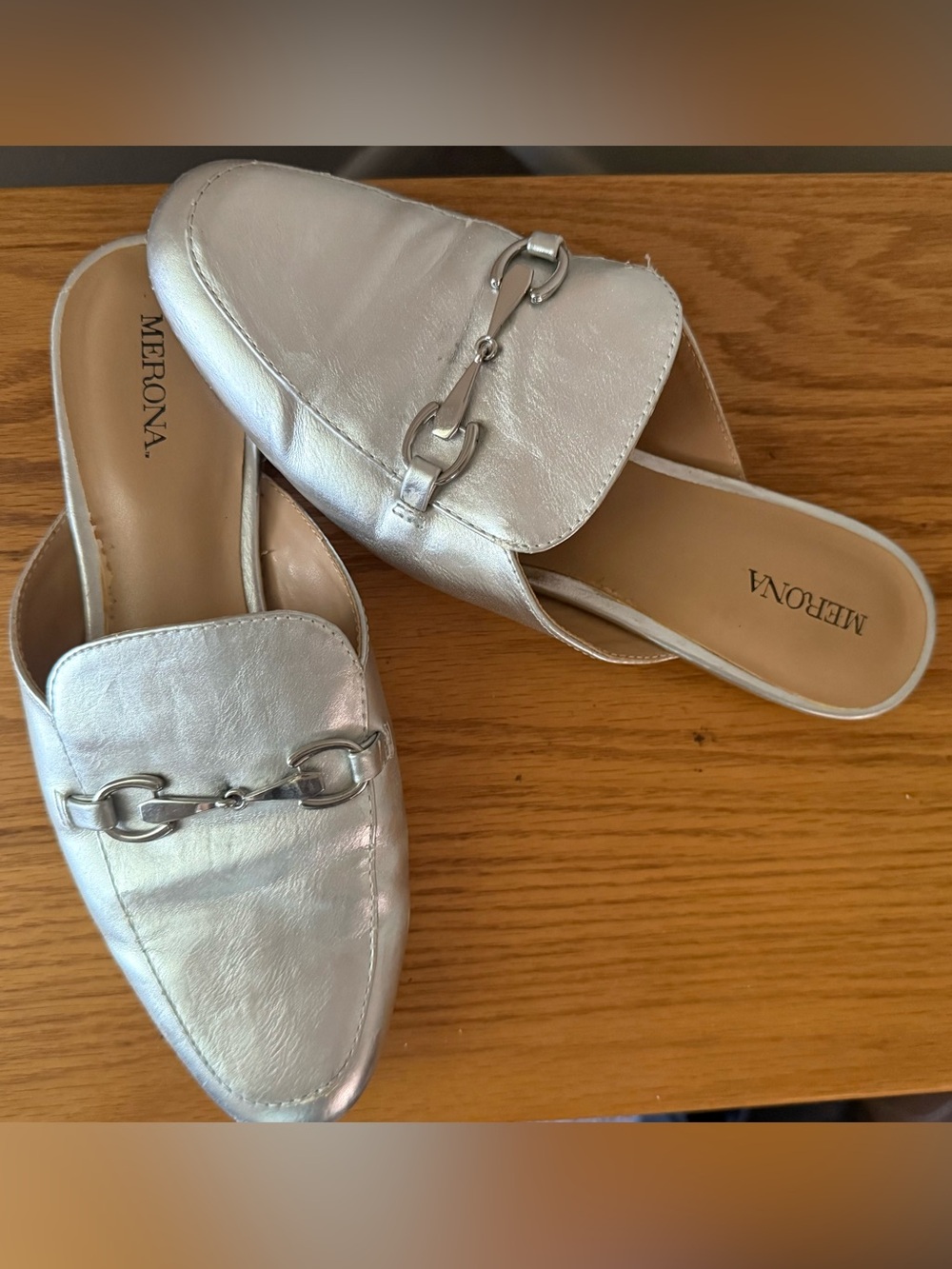 Merona Metallic Silver Bit-Detail Mule Loafers